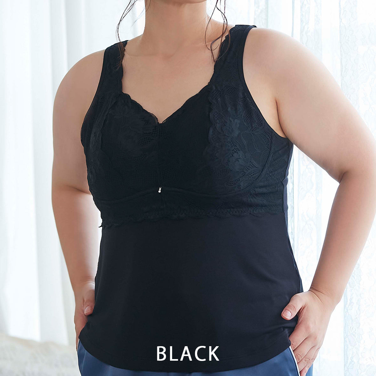 【LL〜5L】Relaxina braキャミ(ブラック)_90428-51