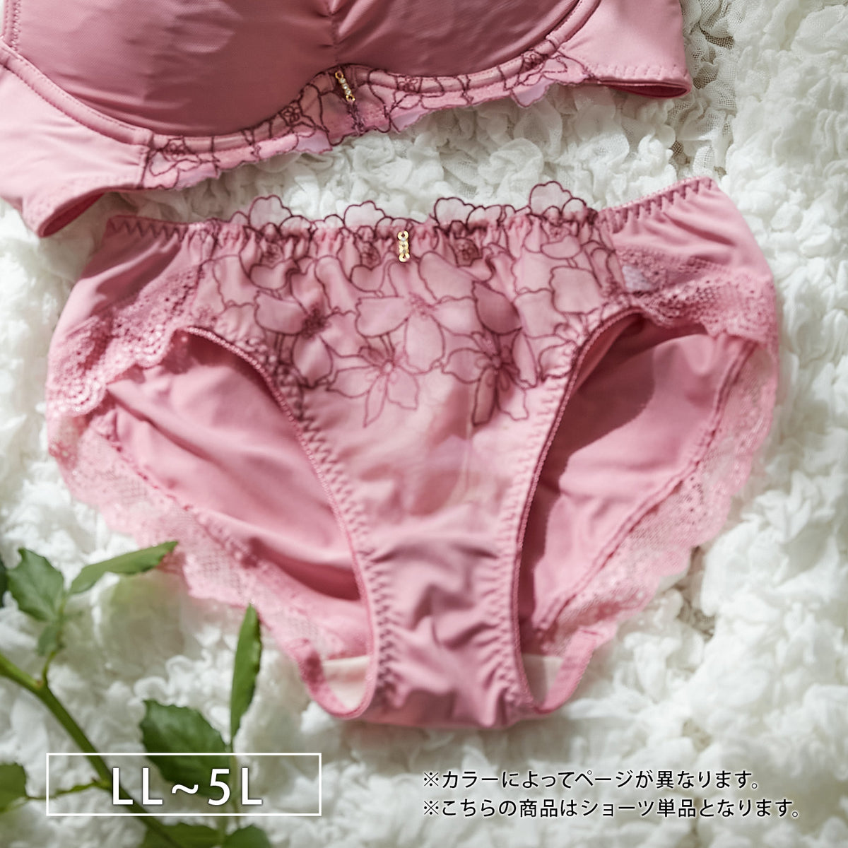 【LL〜5L】デコルリッチブラペアショーツ(ローズ)_90455-41