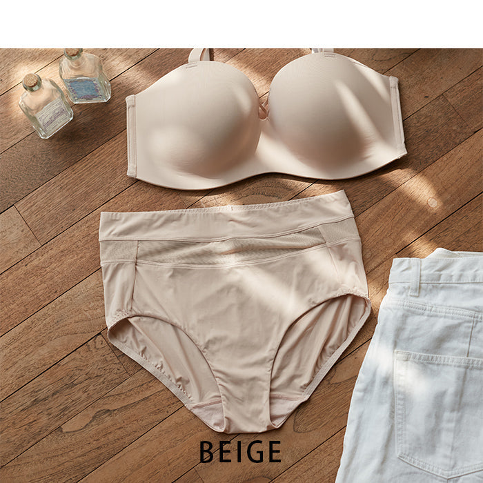 【3L~5L】ストラップレスハーフカップブラ・ペアショーツ(ベージュ)_90501-54