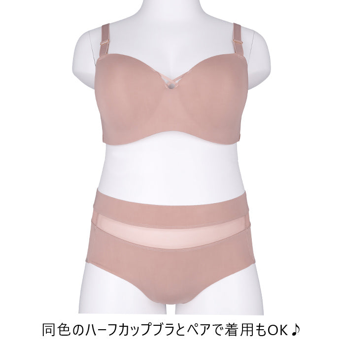 【3L~5L】ストラップレスハーフカップブラ・ペアショーツ(ピンクベージュ)_90501-58