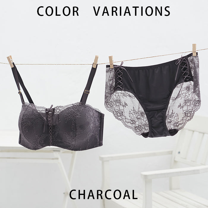 【3L〜5L】ストラップレス ハーフカップブラ ペアショーツ(チャコール)_90505-47