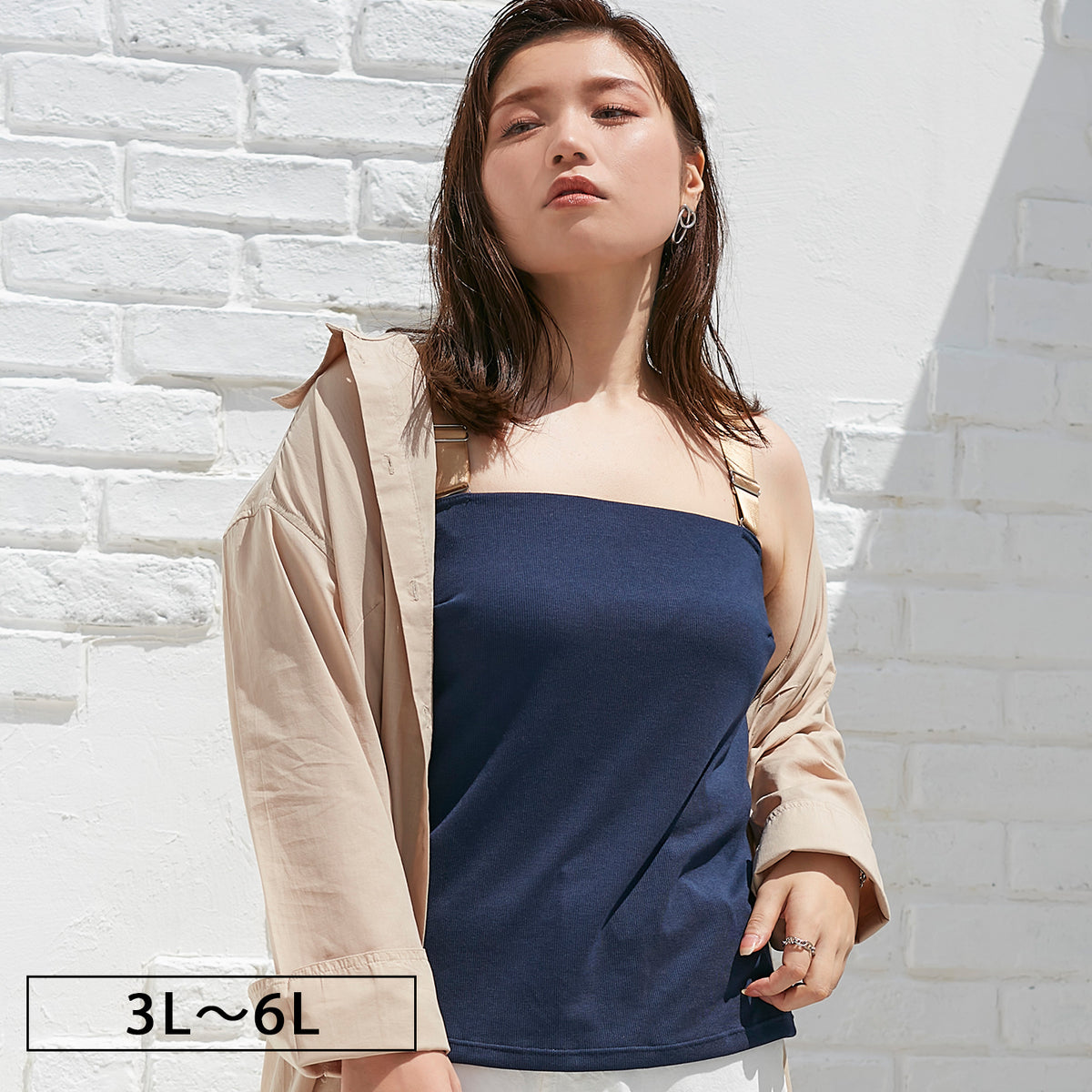 【3L〜6L】ワイヤーで支えるキャミ(ネイビー)_90506-36