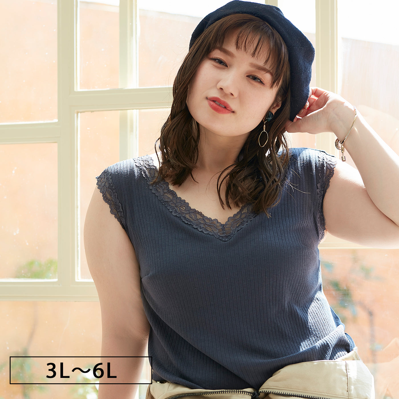 【3L〜6L】ワイヤーで支えるキャミ(チャコール)_90507-47