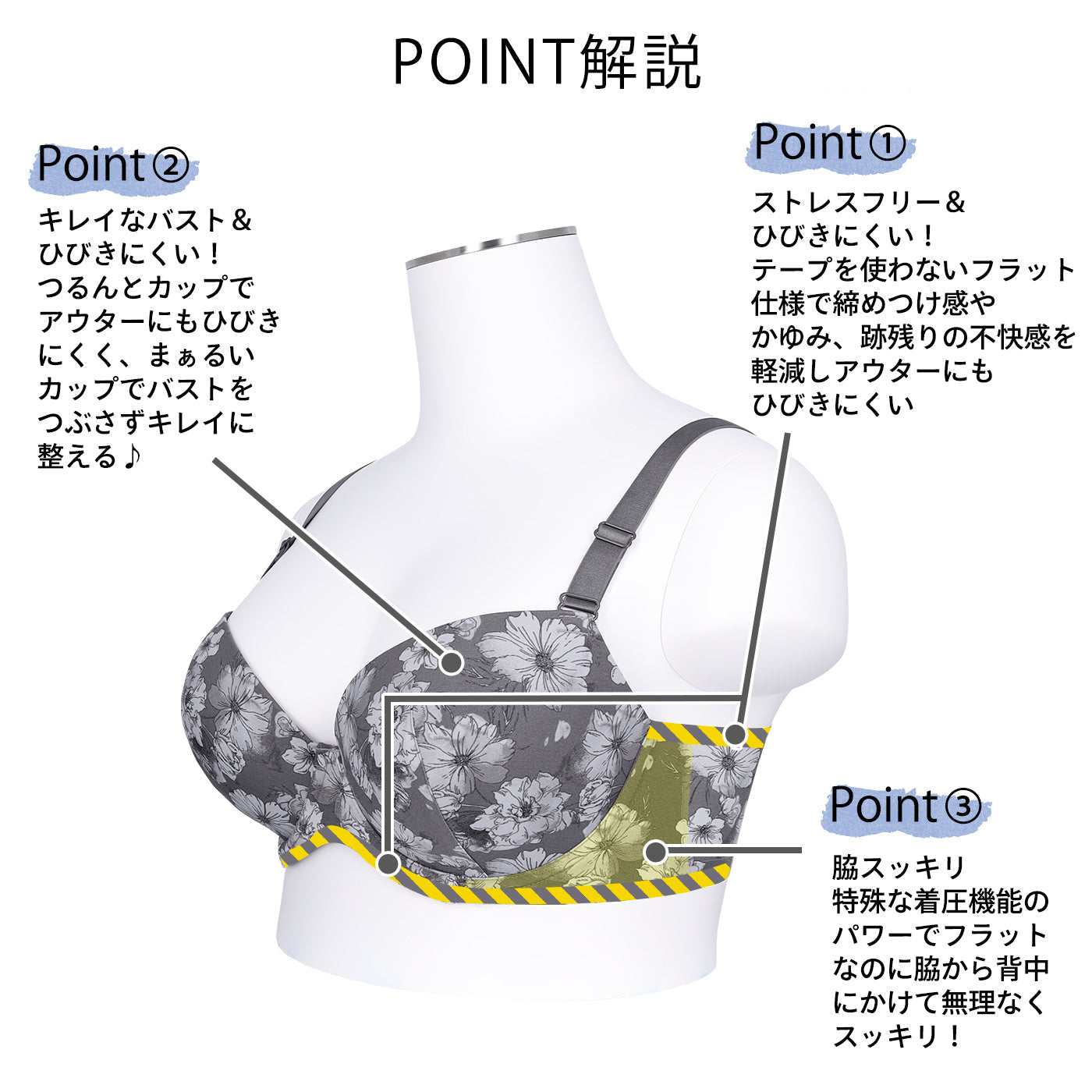 【E85〜G95】つるんとワイヤー入りモールドブラ(チャコール)_90510-47