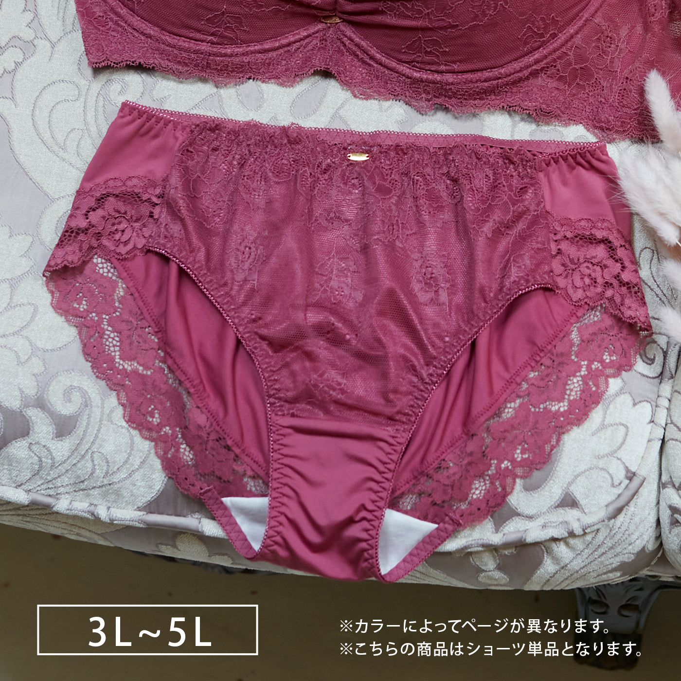 【3L〜5L】デコルリッチブラペアショーツ(ローズ)_90524-41
