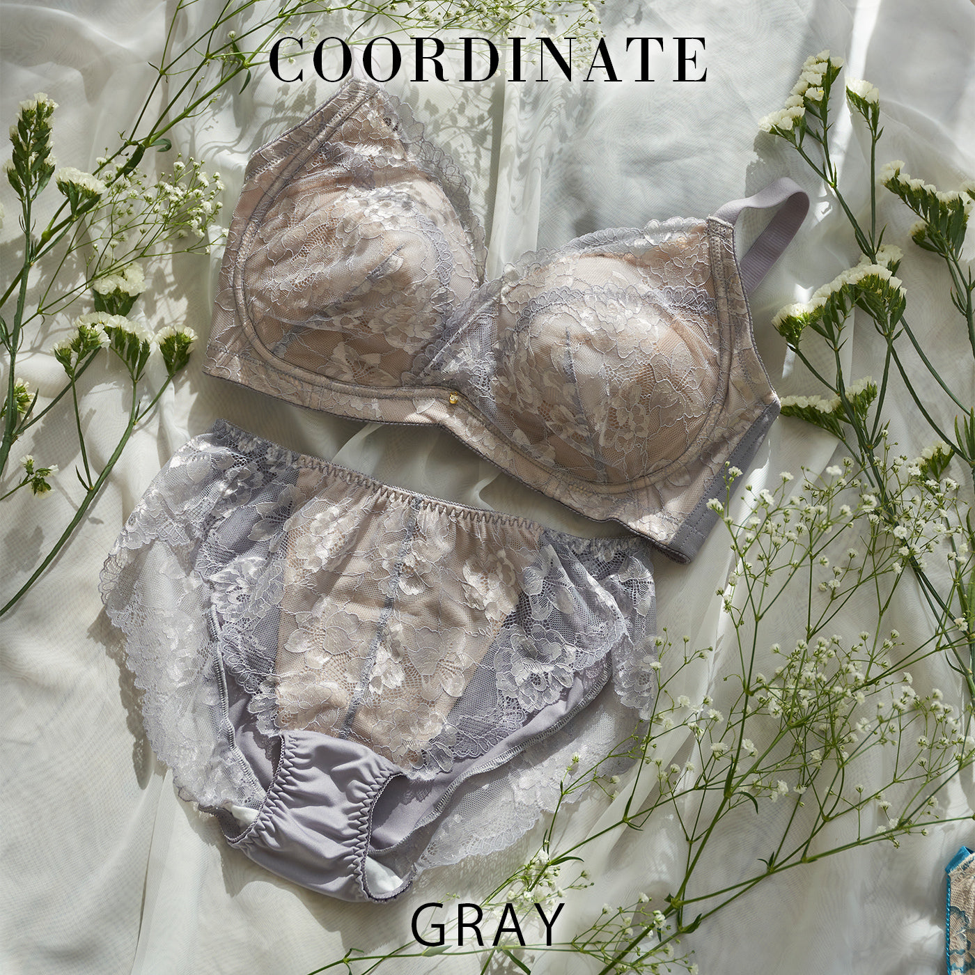 【LL~10L】美胸ノンワイヤー+ペアショーツ(グレー)_90578-48