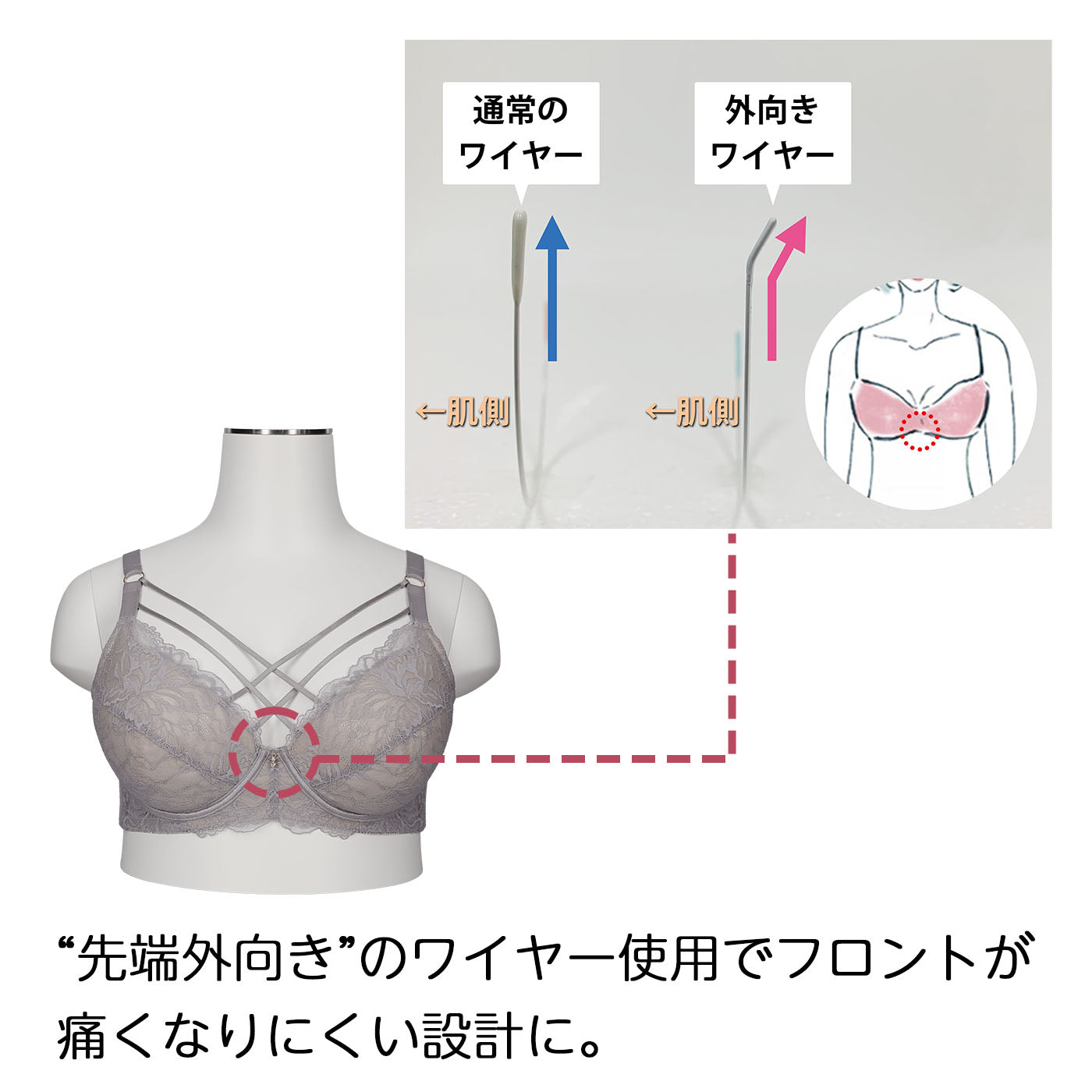 【C85~H105】しっかりホールド・美胸キーパー3/4カップブラ(グレー)_90583-48