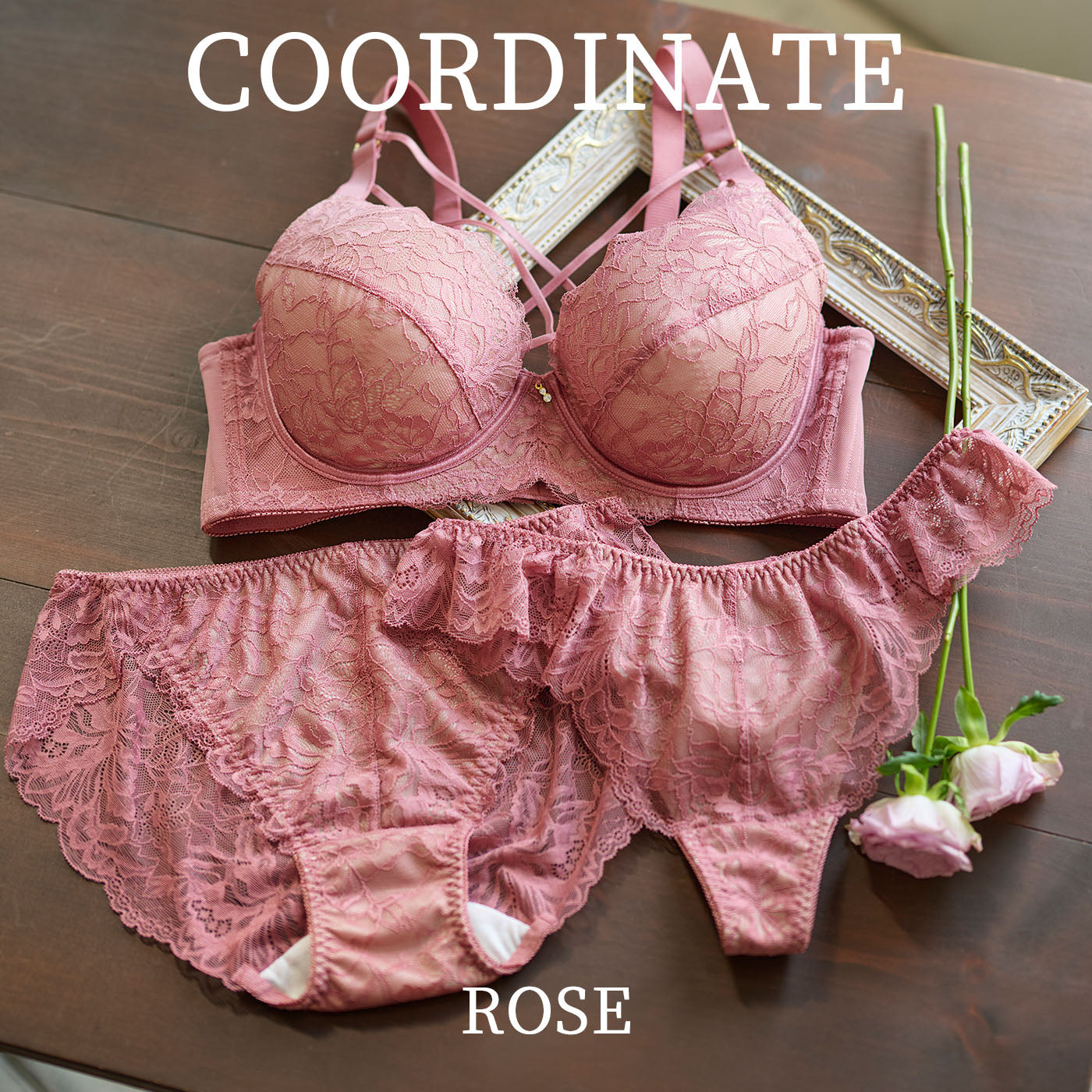 【LL~10L】しっかりホールド・美胸キーパーペアTバックショーツ(ローズ)_90585-41