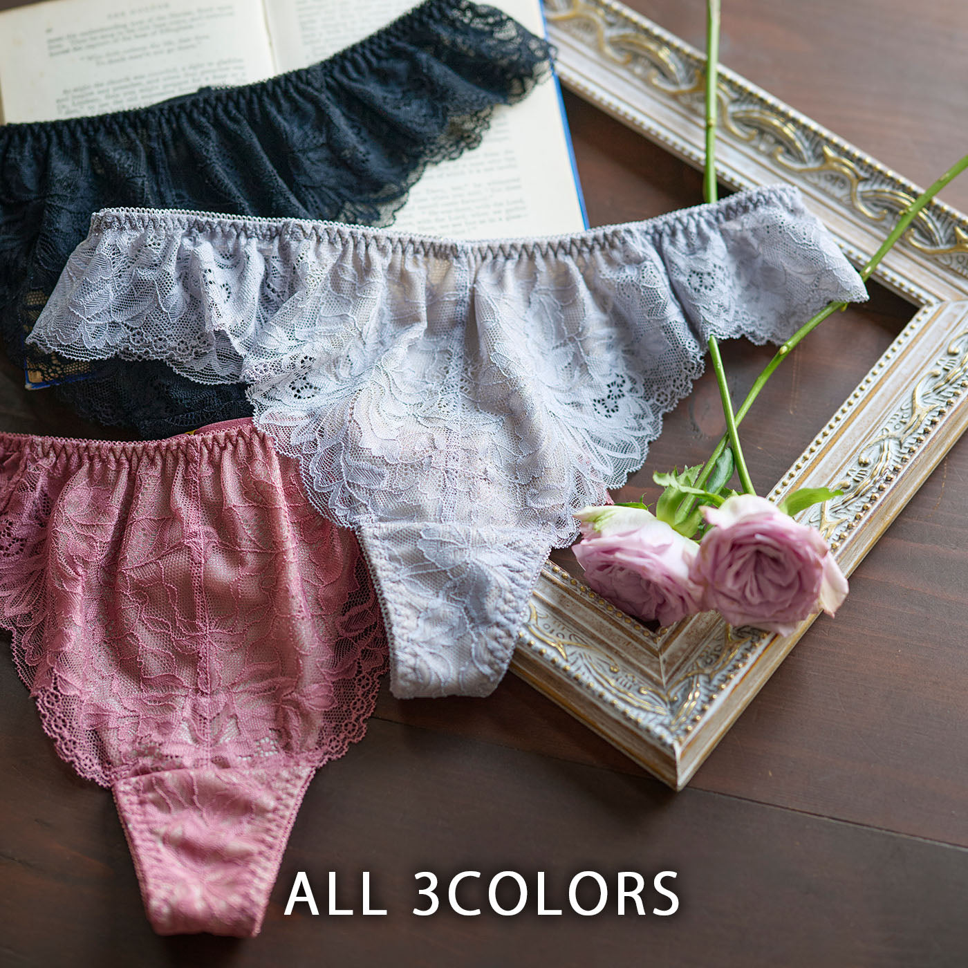 【LL~10L】しっかりホールド・美胸キーパーペアTバックショーツ(ローズ)_90585-41