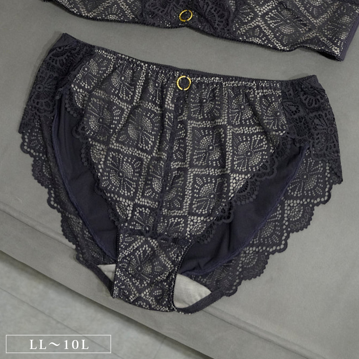 【LL〜10L】美胸ノンワイヤー+ペアショーツ(ダークネイビー)_90607-36