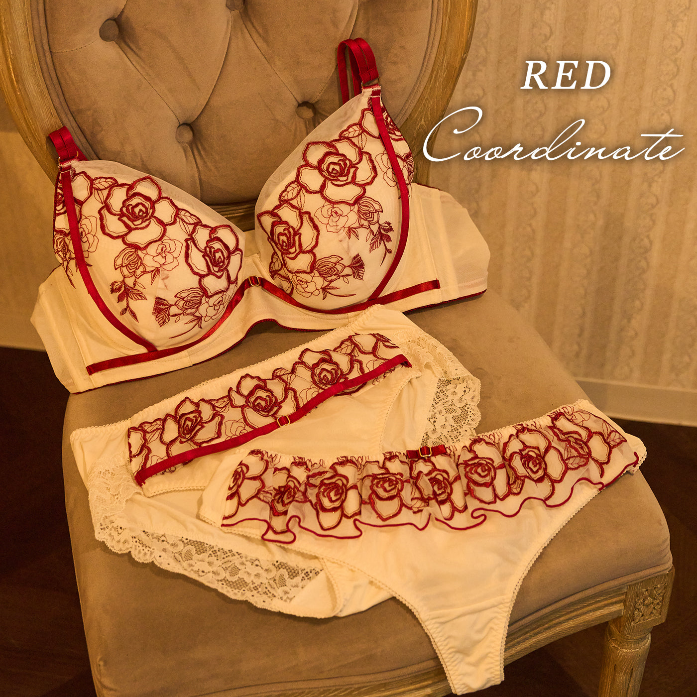 【C85〜H105】特別な日ランジェリー・美胸キーパー3/4カップブラ(レッド)_90608-15