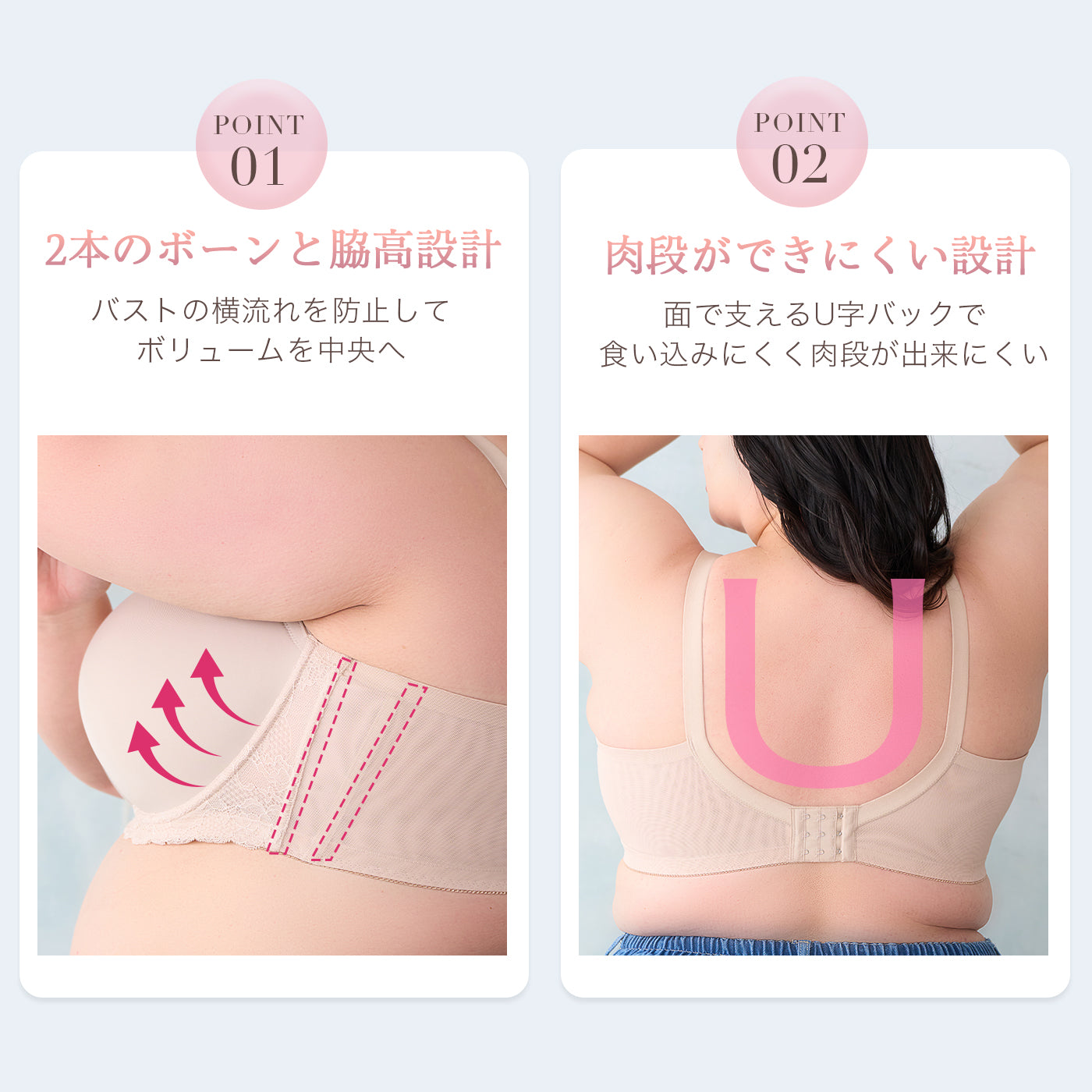 しっかりホールド・美胸キーパー3/4カップブラ(ピンクベージュ)機能説明|ワイヤーブラの特徴|グラマープリンセス