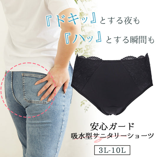 【3L~10L】 吸水型サニタリーショーツ(ブラック)_90573-51