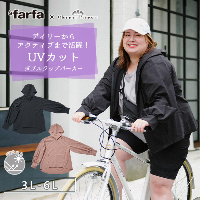 【3L~6L/吸水速乾・撥水・UVカット加工】UVカットダブルジップパーカー_90470