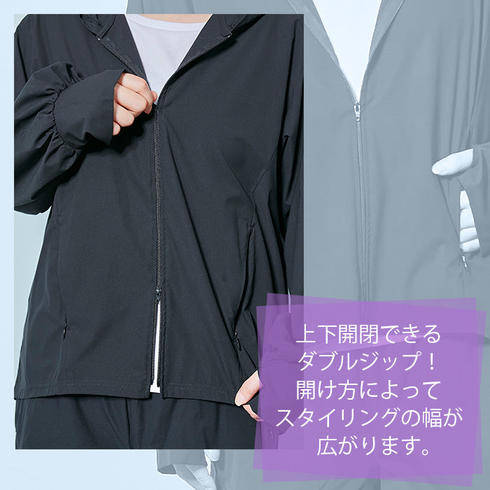 【3L~6L/吸水速乾・撥水・UVカット加工】UVカットダブルジップパーカー_90470