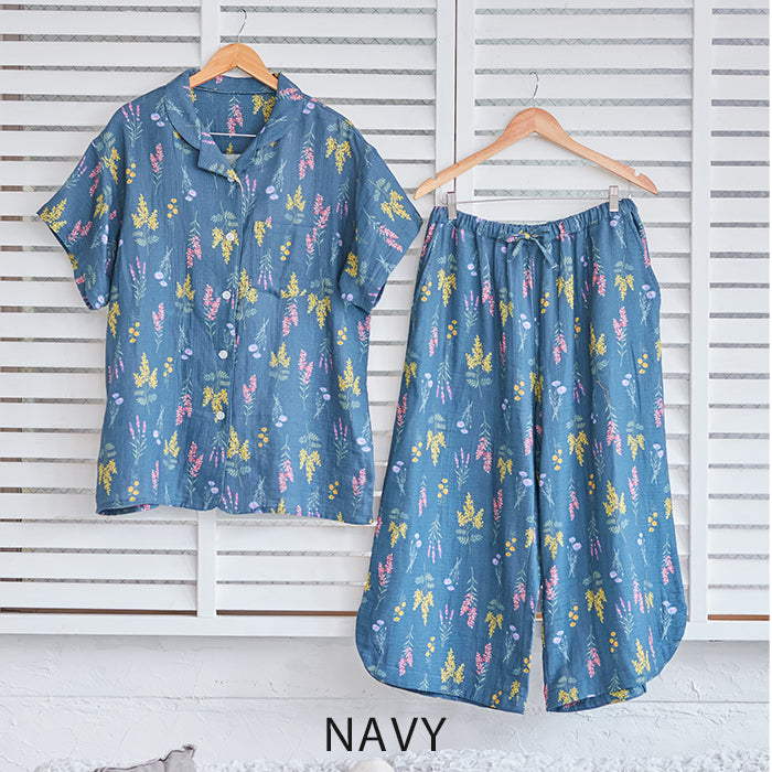 【3L~6L】ダブルガーゼルームウェア上下セット_90513