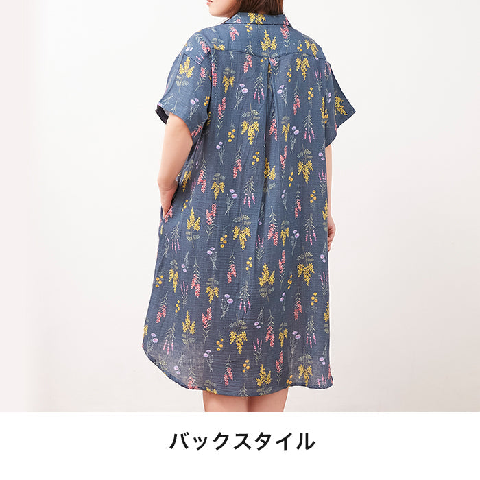 【3L~6L】ダブルガーゼシャツワンピース_90514