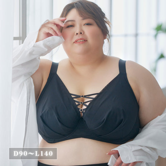 【D90～L140】美胸キーパーグランリフト深め3/4カップブラ（ブラック）_90603-51