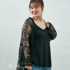 【3L～6L】ワイヤーで支えるキャミ（ブラック）_90214-51