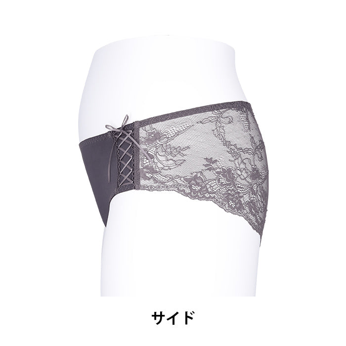 【3L〜5L】ストラップレス ハーフカップブラ ペアショーツ（チャコール）_90505-47