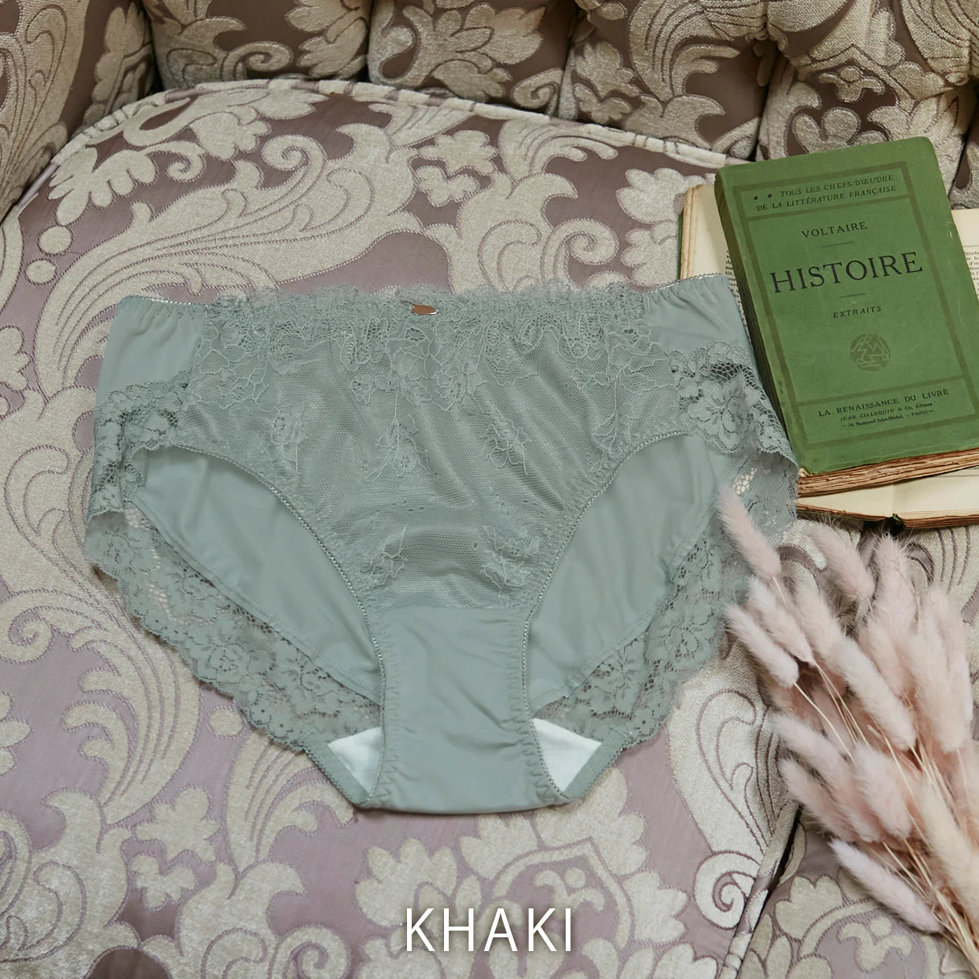 【3L〜5L】デコルリッチブラペアショーツ（カーキ）_90524-23