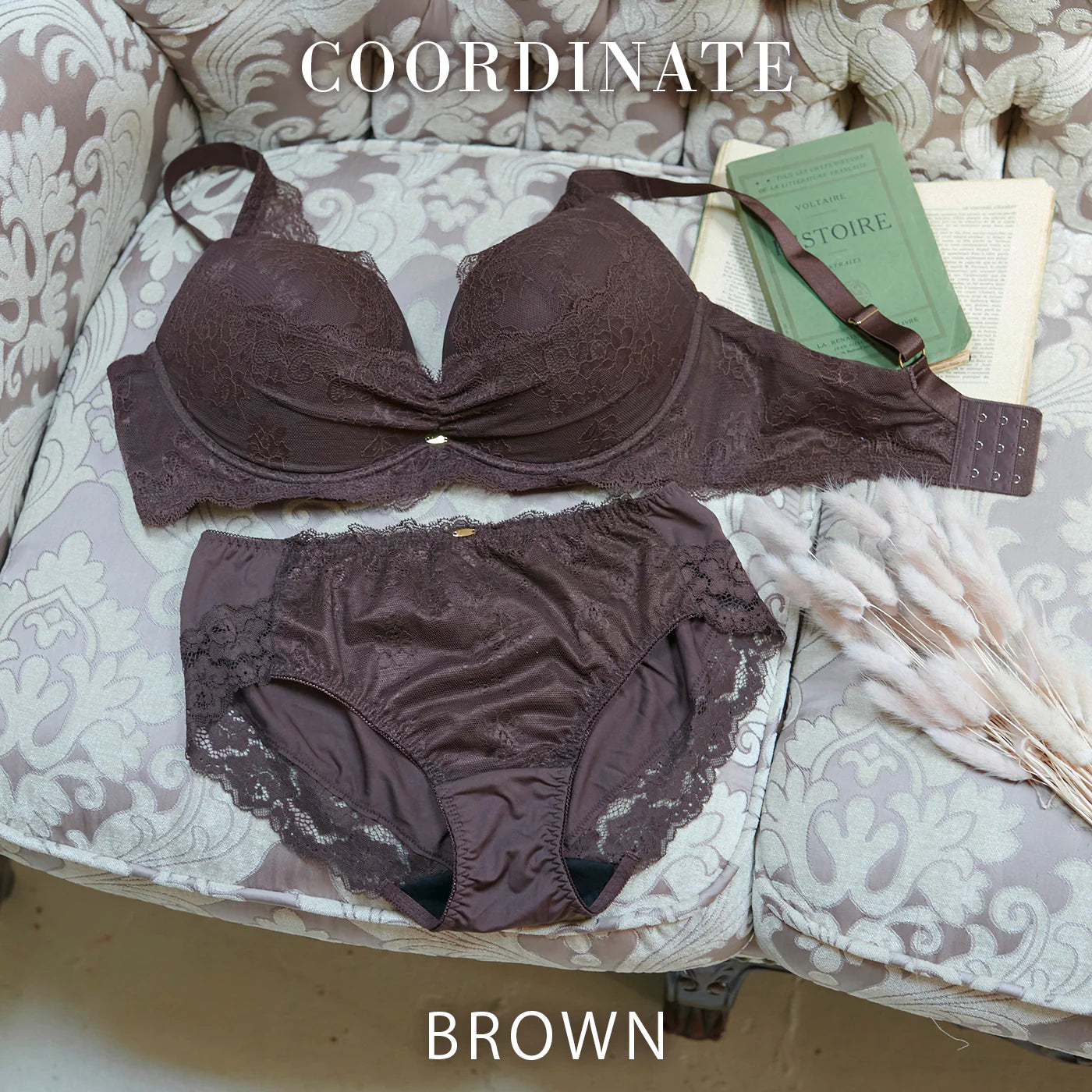 ≪Winter Sale 10%OFF≫【3L〜5L】デコルリッチブラペアショーツ（ブラウン）_90524-57