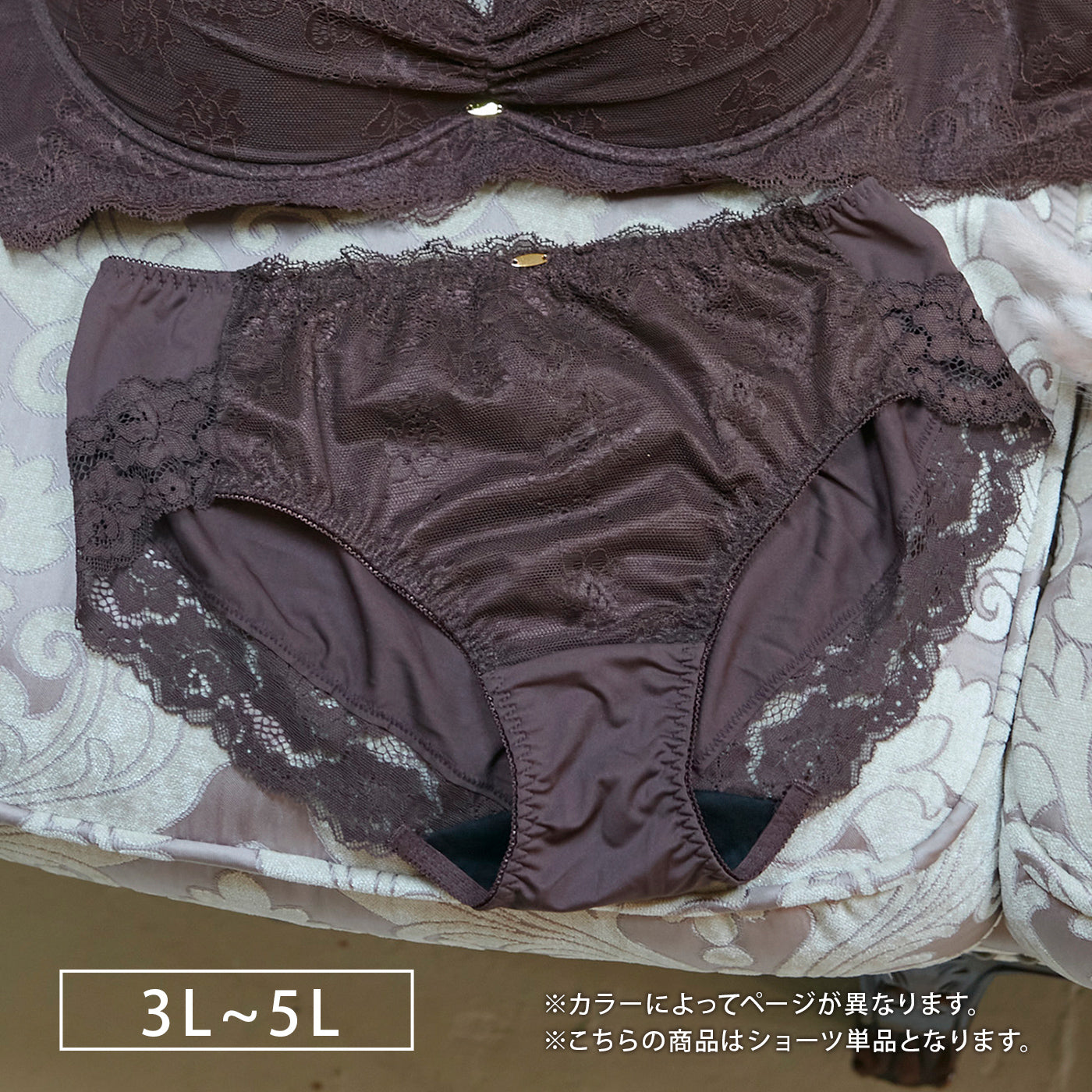 【3L〜5L】デコルリッチブラペアショーツ（ブラウン）_90524-57