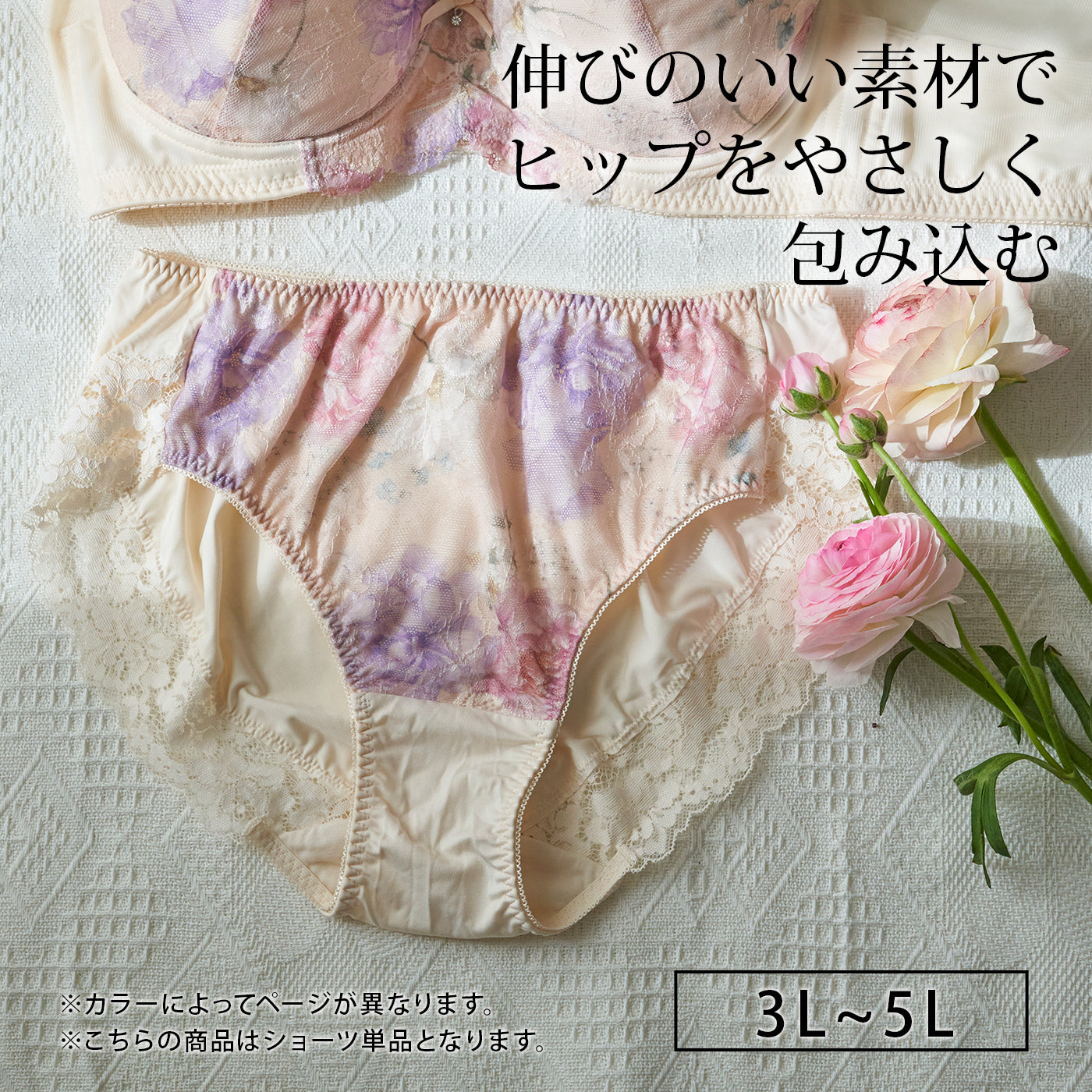 【3L～5L】スマートラインブラペアショーツ（ベージュ）_90557-54