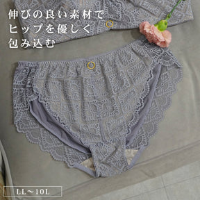 【LL〜10L】美胸ノンワイヤー＋ペアショーツ(グレー）_90607-48