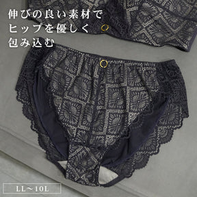 【LL〜10L】美胸ノンワイヤー＋ペアショーツ(ダークネイビー）_90607-36