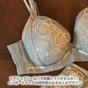 【C85〜H105】特別な日ランジェリー・美胸キーパー3/4カップブラ（ブルーグレー）_90608-33